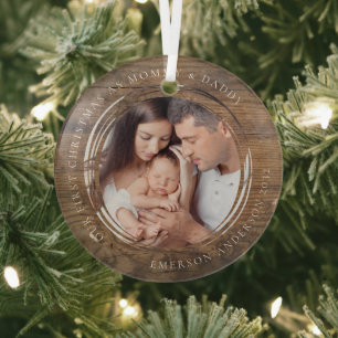 Erste Weihnachten als Mommy und Daddy Wood Foto Ornament Aus Glas