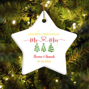 Erste Weihnachten als Mr. and Mrs Modern Wedding F Ornament
