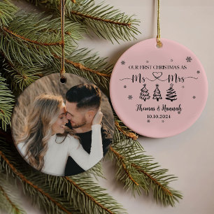 Erste Weihnachten als Mr. and Mrs Modern Wedding F Ornament