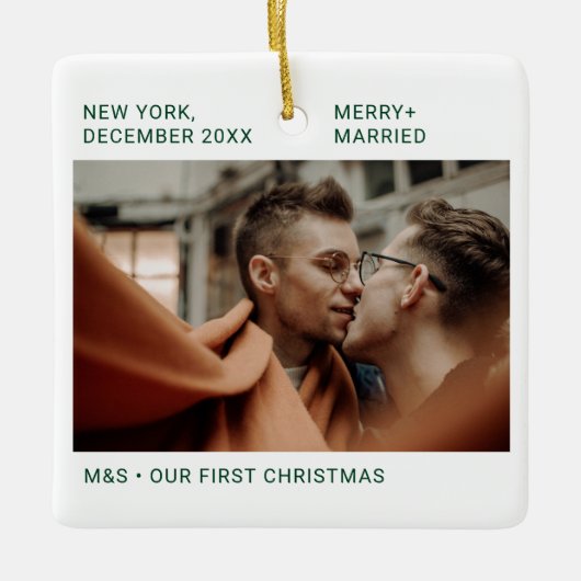 Erste Weihnachten als Mr. & Mr. Foto Keepake Keramikornament (Vorderseite)