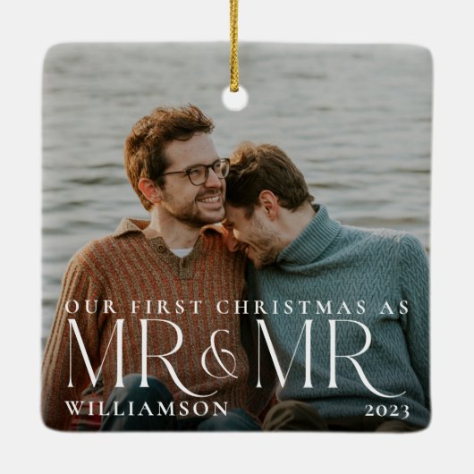 Erste Weihnachten als Mr. & Mr. Modern Couple Foto Keramikornament (Rückseite)