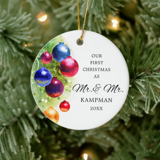 Erste Weihnachten als Mr. & Mr. Personalisiert Bau Keramik Ornament (Baum)