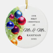 Erste Weihnachten als Mr. & Mr. Personalisiert Bau Keramik Ornament (Vorne)
