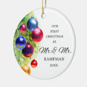 Erste Weihnachten als Mr. & Mr. Personalisiert Bau Keramik Ornament (Links)