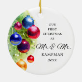 Erste Weihnachten als Mr. & Mr. Personalisiert Bau Keramik Ornament (Hinten)