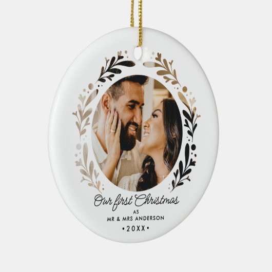 Erste Weihnachten als Mr. & Mrs. 2-Foto Cutout Sim Keramik Ornament (Rechts)