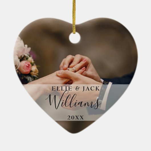 Erste Weihnachten als Mr. & Mrs. 2 Foto Keramik Ornament (Hinten)