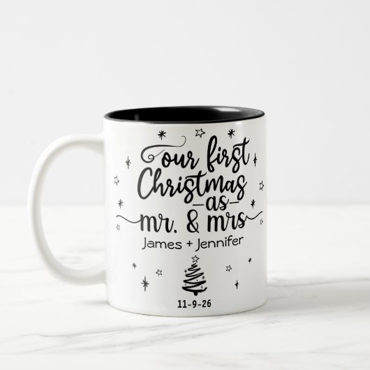 Erste Weihnachten als Mr. & Mrs. Custom Foto & Nam Zweifarbige Tasse (Links)