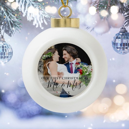 Erste Weihnachten als Mr. & Mrs. Foto Keramik Kugel-Ornament