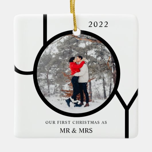 Erste Weihnachten als Mr. & Mrs. Foto Keramik Orna Keramikornament (Vorderseite)
