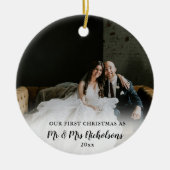 Erste Weihnachten als Mr. & Mrs. Foto Overlay Keramik Ornament (Vorne)
