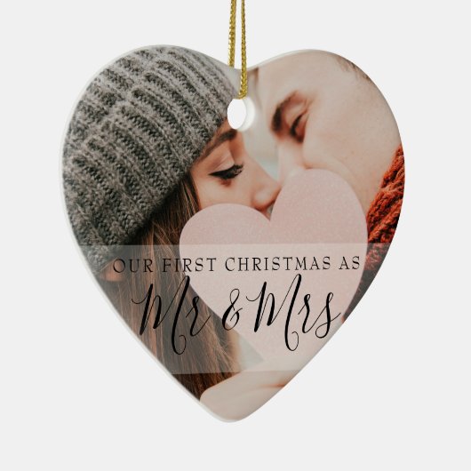 Erste Weihnachten als Mr. & Mrs. Fotos Keramik Ornament (Rechts)