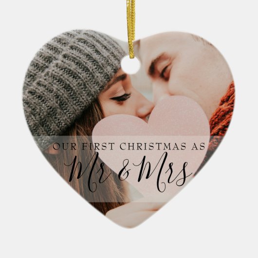 Erste Weihnachten als Mr. & Mrs. Fotos Keramik Ornament (Vorne)