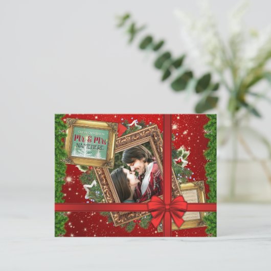 Erste Weihnachten als Mr. & Mrs. Gold Frame Foto (Stehend Vorderseite)