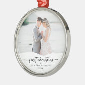 Erste Weihnachten als Mr. & Mrs. Hearts Foto Ornament Aus Metall (Links)