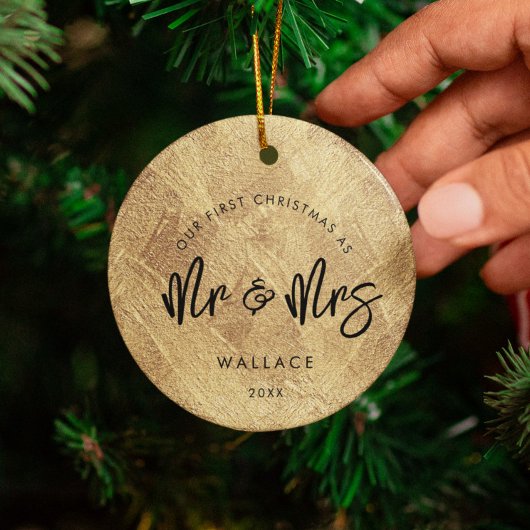 Erste Weihnachten als Mr. & Mrs. Imitats Gold Foto Keramik Ornament