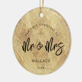 Erste Weihnachten als Mr. & Mrs. Imitats Gold Foto Keramik Ornament (Links)