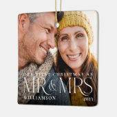 Erste Weihnachten als Mr. & Mrs. Modern Couple Fot Keramikornament (Links)