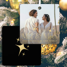 Erste Weihnachten als Mr. & Mrs. Name Foto modern Ornament Aus Metall