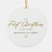 Erste Weihnachten als Mr. & Mrs. Newlywed Foto Mod Keramik Ornament (Vorne)