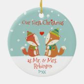 Erste Weihnachten als Mr. & Mrs. - Niedliche Waldf Keramik Ornament (Hinten)