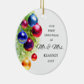 Erste Weihnachten als Mr. & Mrs. Personalisiert Ba Keramik Ornament (Rechts)