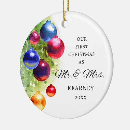 Erste Weihnachten als Mr. & Mrs. Personalisiert Ba Keramik Ornament (Links)
