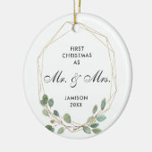 Erste Weihnachten als Mr. & Mrs. Personalisiert Gr Keramik Ornament (Links)