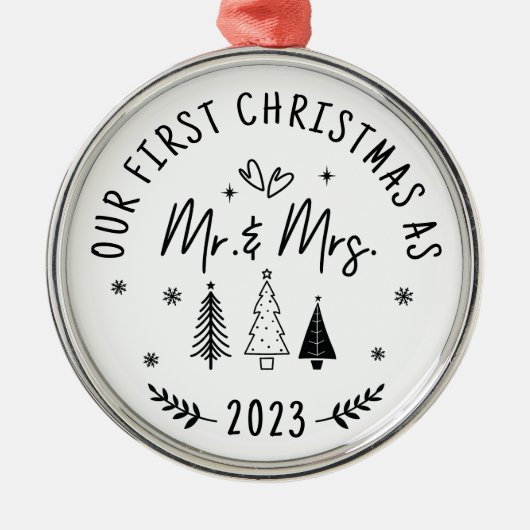 Erste Weihnachten als Mr. & Mrs. Personalisierte W Ornament Aus Metall (Vorne)