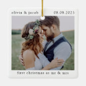 Erste Weihnachten als Mr. & Mrs. Wedding Foto Keep Keramikornament (Rückseite)