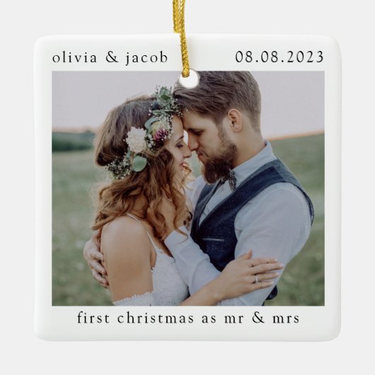 Erste Weihnachten als Mr. & Mrs. Wedding Foto Keep Keramikornament (Vorderseite)