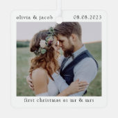 Erste Weihnachten als Mr. & Mrs. Wedding Foto Keep Ornament Aus Metall (Rückseite)
