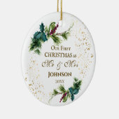 Erste Weihnachten als Mr. & Mrs. Winter Inspiratio Keramik Ornament (Rechts)