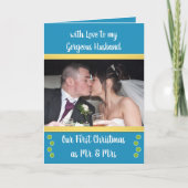 Erste Weihnachten als Mr. und Mrs. blue und green  Karte (Vorderseite)