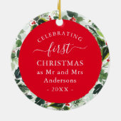 Erste Weihnachten als Mr. und Mrs. Custom Foto Keramik Ornament (Hinten)