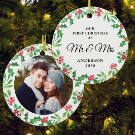 Erste Weihnachten als Mr. und Mrs. Foto Keramik Ornament