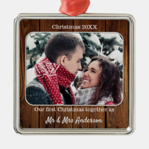 Erste Weihnachten als Mr. und Mrs. Holiday Foto Ornament Aus Metall