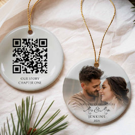 Erste Weihnachten als Mr. und Mrs. QR Code Foto Keramik Ornament