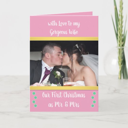 Erste Weihnachten als Mr. und Mrs. Rosa und grünes Karte (Vorderseite)