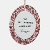 Erste Weihnachten als Mr. und Mrs. Rose Gold Glitz Keramik Ornament (Rechts)