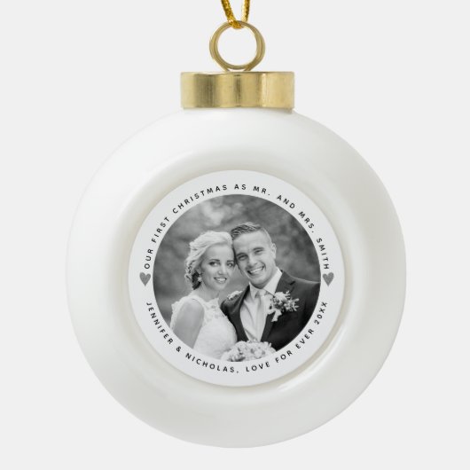Erste Weihnachten als Mr. und Mrs. silberherzen Fo Keramik Kugel-Ornament (Vorderseite)
