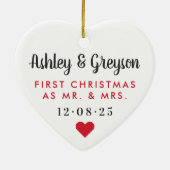 Erste Weihnachten als Mr. und Mrs. Wedding Foto Keramik Ornament (Hinten)