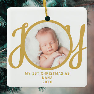 Erste Weihnachten als Nana Foto Gold Script Keramikornament