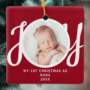 Erste Weihnachten als Nana Foto Keepake Red Keramikornament