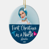 Erste Weihnachten als Nurse Custom Foto und Name Keramik Ornament (Rechts)
