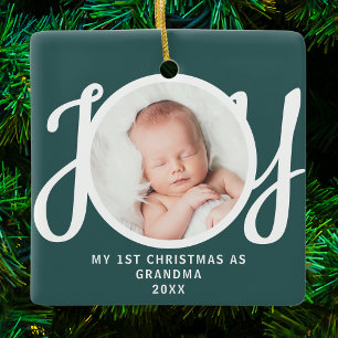 Erste Weihnachten als Oma-Foto Beibehalten Grün Keramikornament