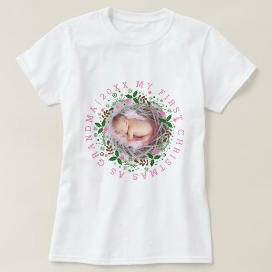 Erste Weihnachten als Oma-Kranz rosa T-Shirt (Design vorne)