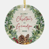 Erste Weihnachten als Oma Pine Wreath Birch Foto Keramik Ornament (Vorne)