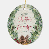 Erste Weihnachten als Oma Pine Wreath Birch Foto Keramik Ornament (Links)