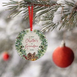 Erste Weihnachten als Oma Pine Wreath Birch Foto Keramik Ornament